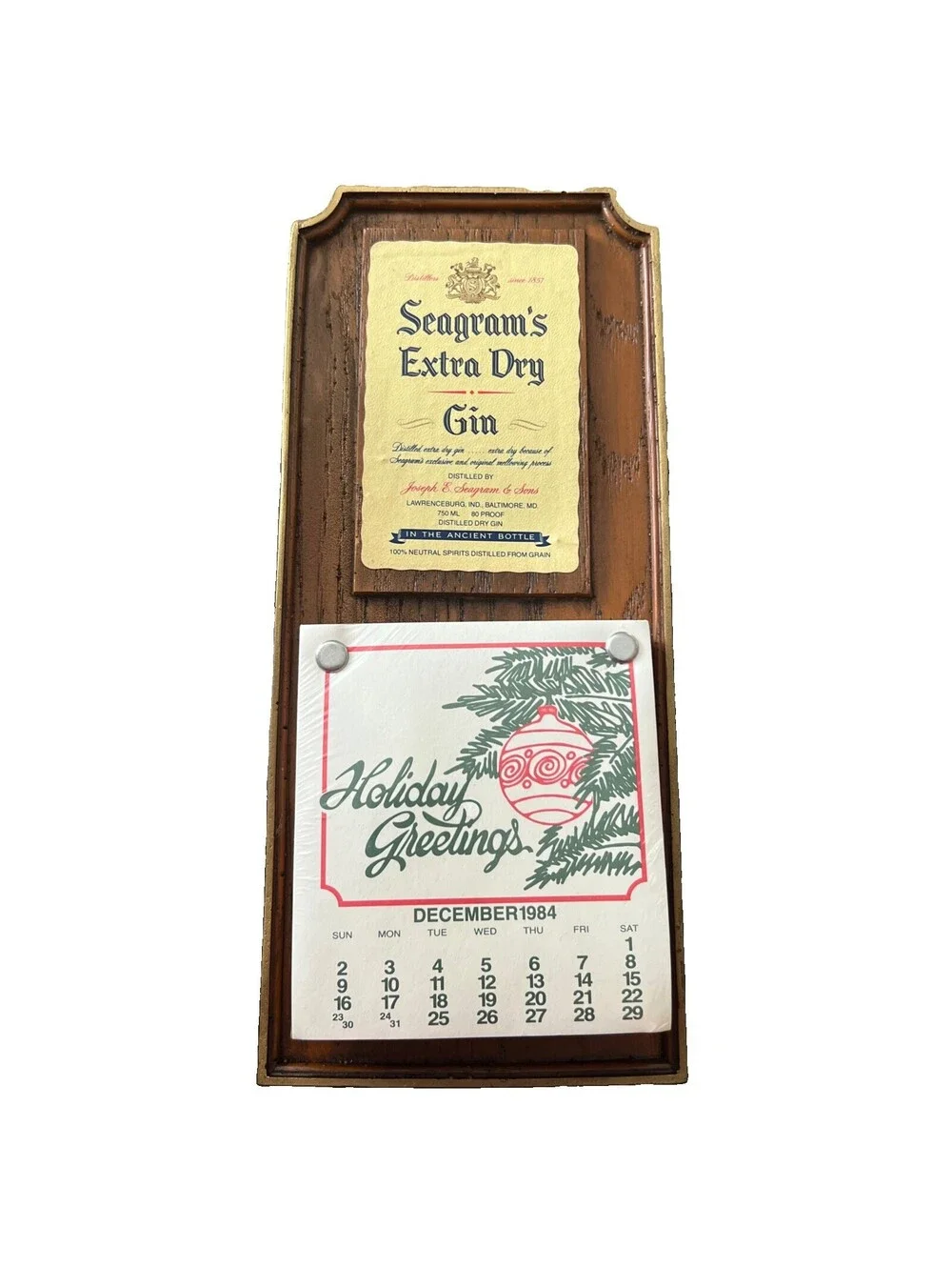 VTG SEAGRAM'S Extra Dry Gin Wall Advertising Calendar Holiday Greetings 1984